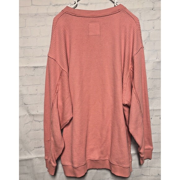 Aerie The Sweat Waffle Knit Crew Neck Sweatshirt Pink Coral Women's Large Henley - Picture 4 of 6